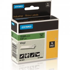 Dymo Rhino 18441 Black on Green Vinyl Tape - 12mm