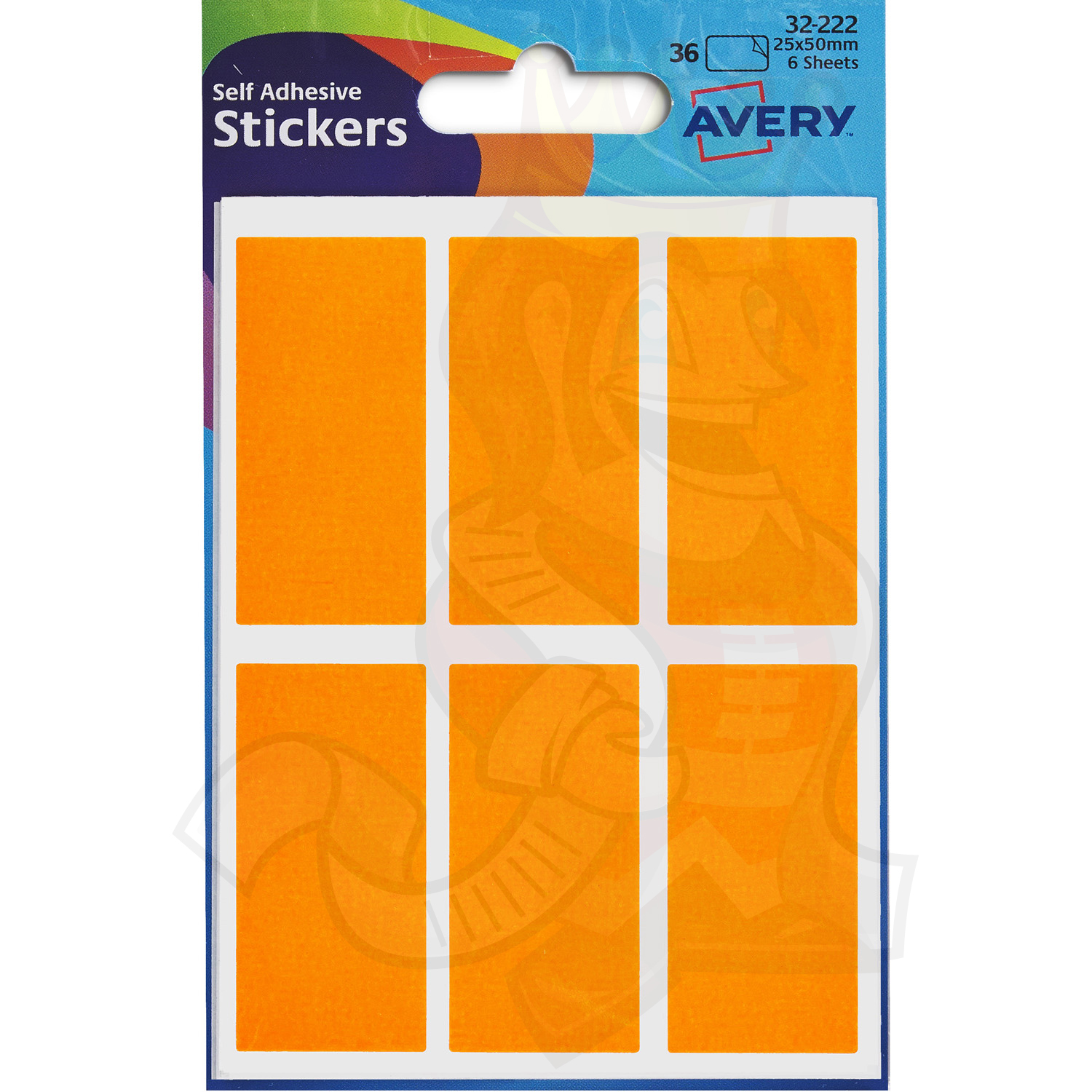 Avery Coloured Labels Packet 25x50mm Orange 32222 (10 Packs of 36