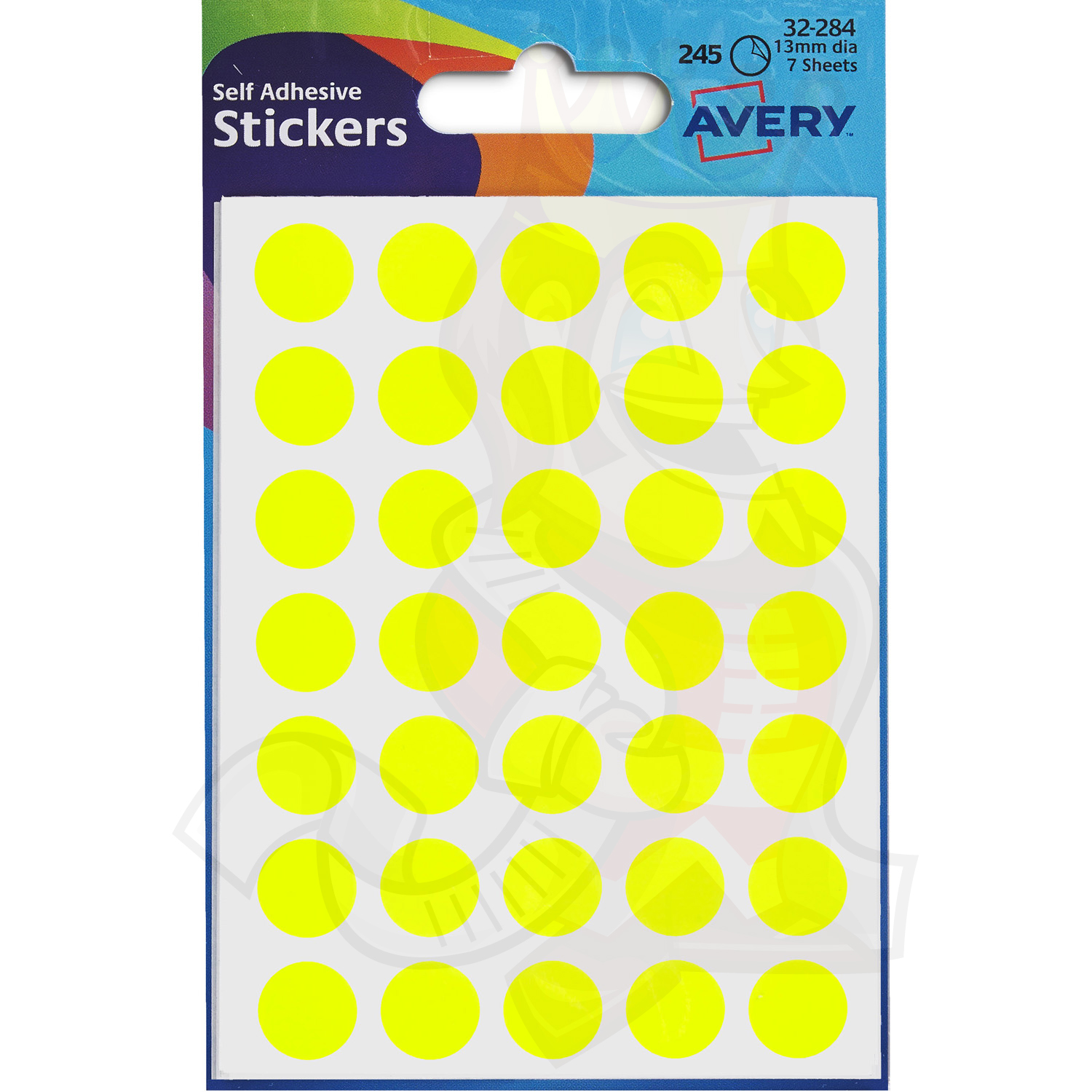 Avery Coloured Labels 13mm Diameter Neon Yellow 32284 (10 Packs of 245