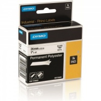 Dymo Rhino S0773830 Black on White Polyester Tape - 24mm