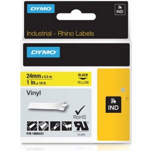 Dymo Rhino 1805431 Black on Yellow Vinyl Tape - 24mm