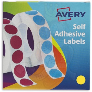 Avery Labels in Dispenser Round 19mm Diameter Yellow 24-508 (1120 Labels)