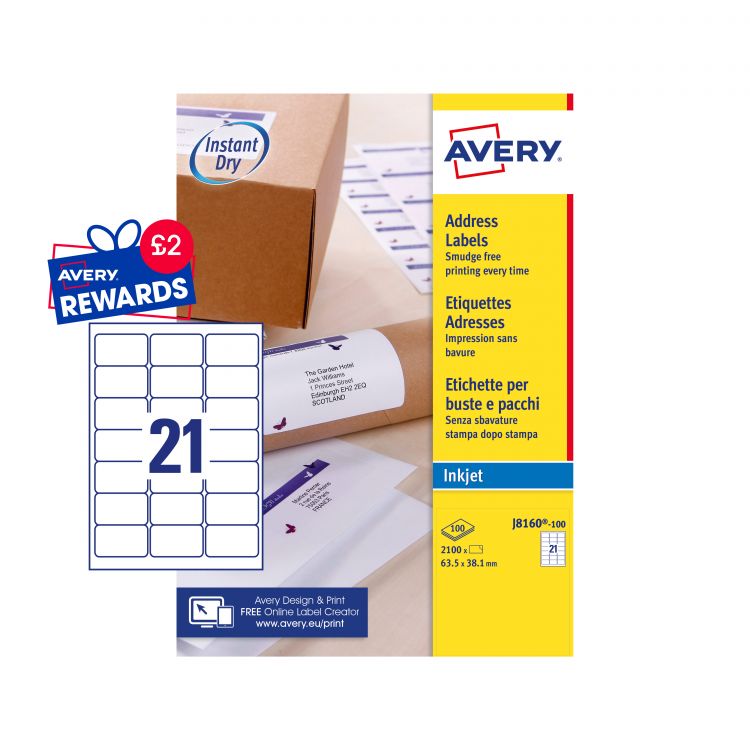 Avery J8160-100 Address Labels, 100 Sheets, 21 Labels per Sheet (2100 labels)