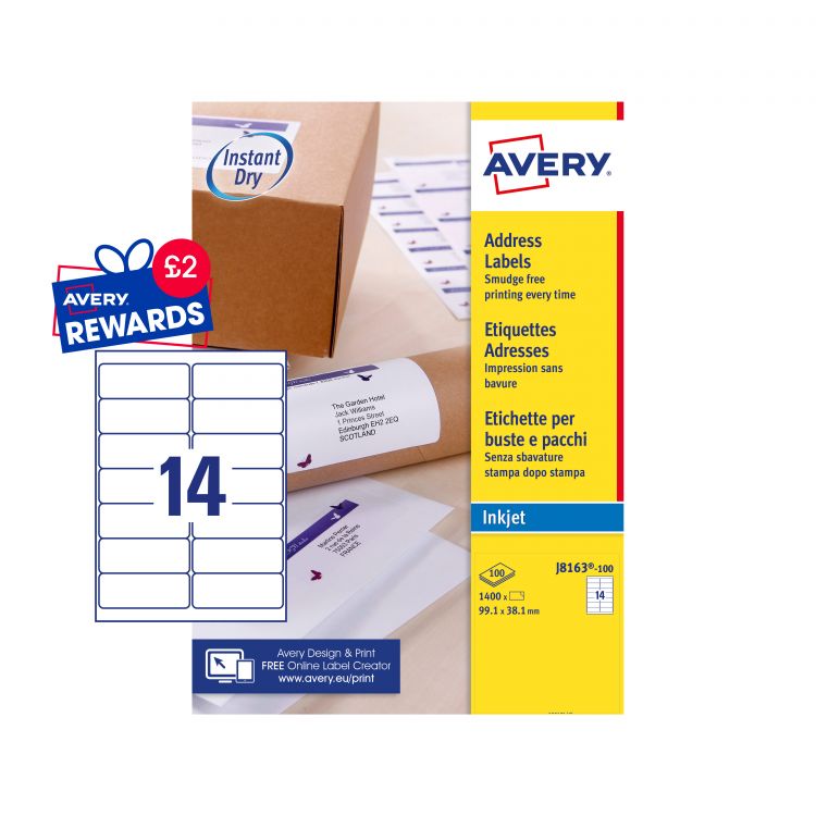 Avery J8163-100 Address Labels, 100 Sheets, 14 Labels per Sheet (1400 labels)