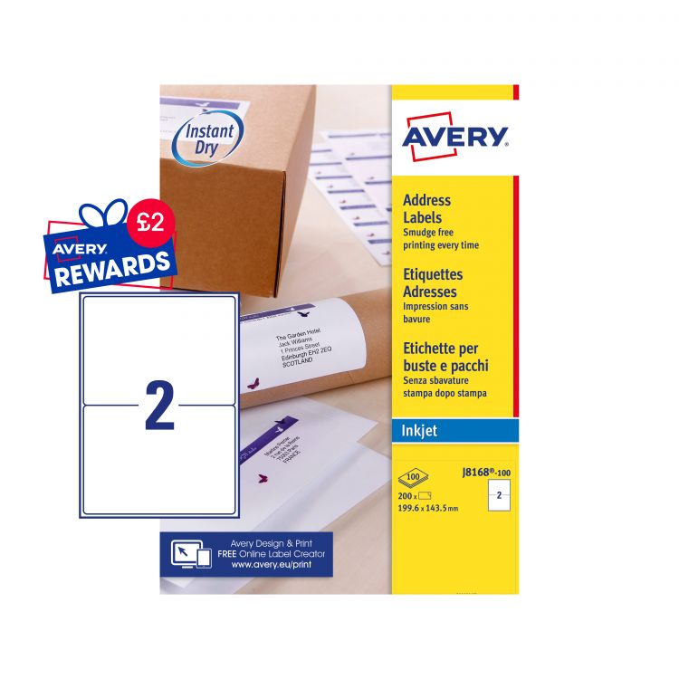 Avery J8168-100 Parcel Labels, 100 Sheets, 2 Labels per Sheet (200 labels)