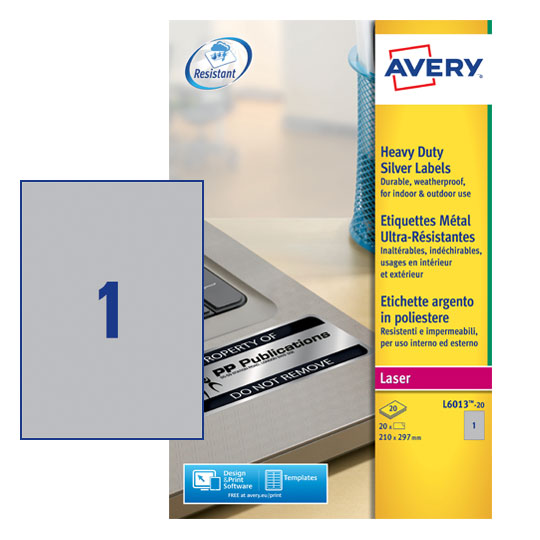 Avery L6013-20 Resistant Labels, 20 Sheets, 1 Label per Sheet (20 labels)