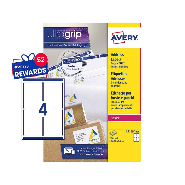 Avery L7169-100 Parcel Labels, 100 Sheets, 4 Labels per Sheet (400 labels)