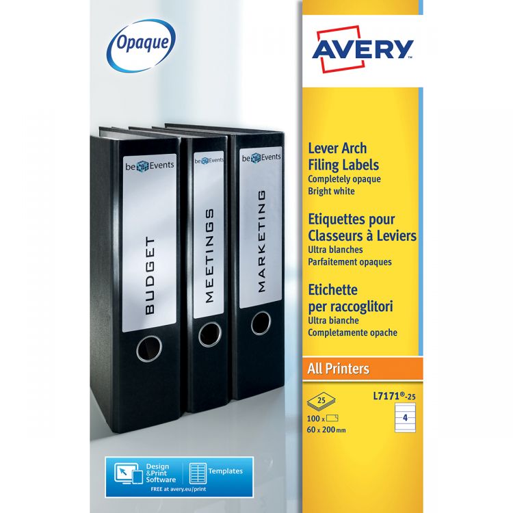 Avery L7171-25 Filing Labels, 25 Sheets, 4 Labels per Sheet (100 labels)
