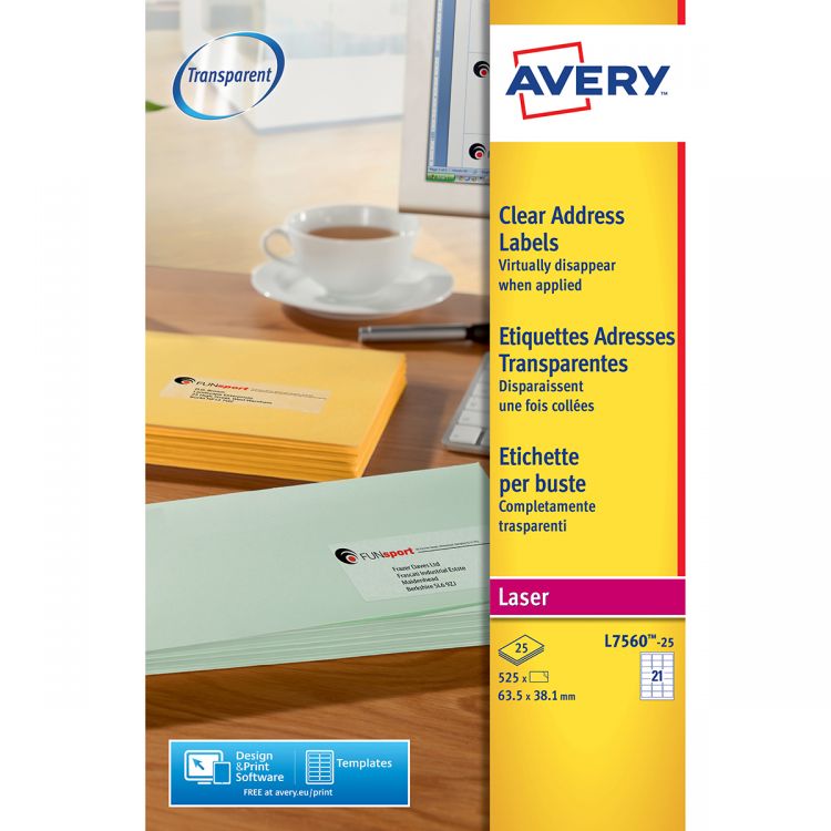 Avery L7560-25 Address Labels, 25 Sheets, 21 Labels per Sheet (525 labels)