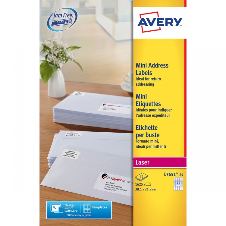 Avery L7651-25 Mini Address Labels, 25 Sheets, 65 Labels per Sheet (1625 labels)