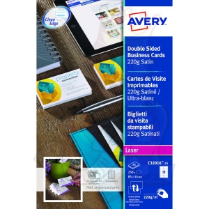 Avery Business Cards Double Sided 220 g/m² Satin 85x54mm C32016-25 (250 Cards)