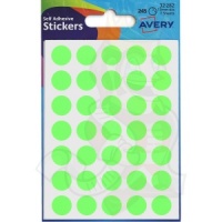 Avery Coloured Labels Round 13mm Diameter Green 32-282 (10 Packs of 245 Labels)