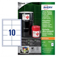 Avery B7173-50 Ultra Resistant Labels, 50 Sheets, 10 Labels per Sheet (500 labels)